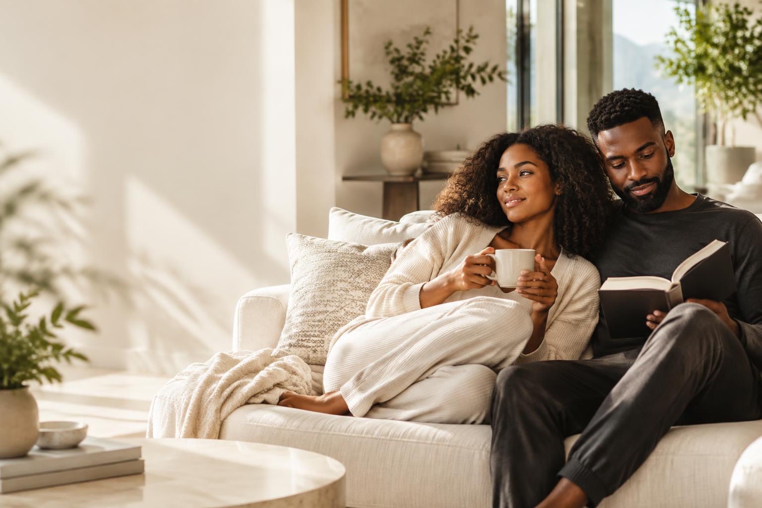 A couple making a healthy morning routine work at home